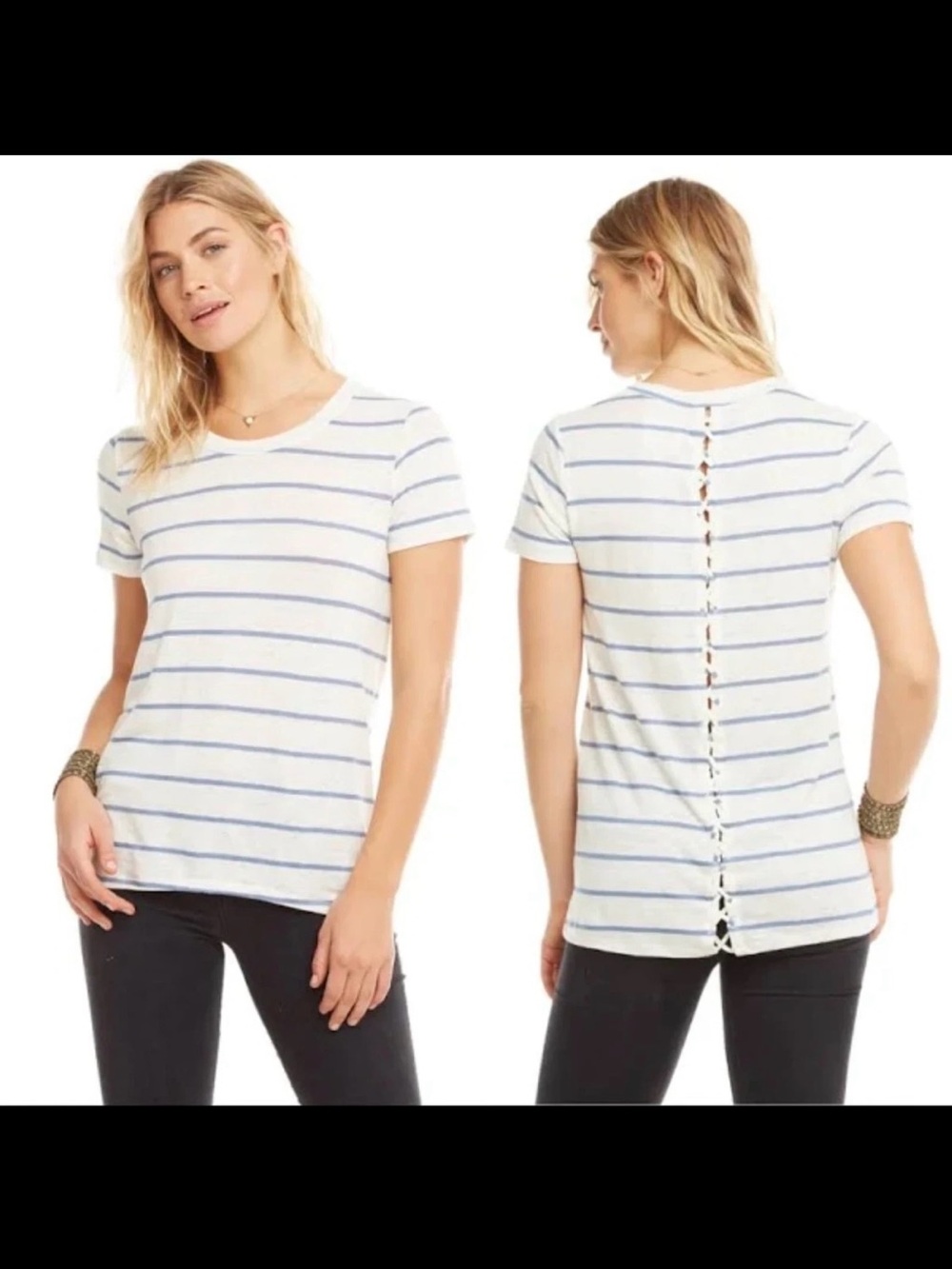 Chaser White & Blue Striped Linen Short-Sleeve Tee